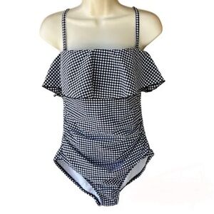 Kona Sol White and Blue One Piece Ruffle Swimsuit